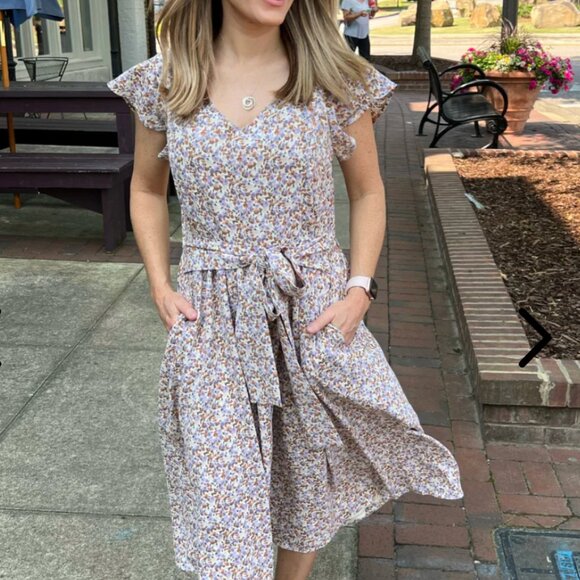 Nursing Queen Belted Midi Dresses with Pockets Secrete Nursing Access Floral - Picture 1 of 5